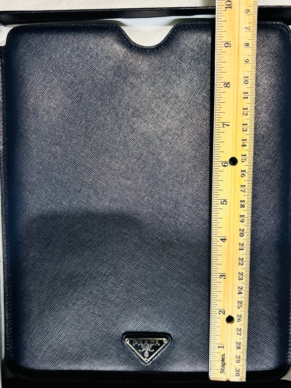 Prada Men’s Navy Saffiano Leather Document Sleeve IPad Portfolio Sleeve with box - Picture 5 of 8
